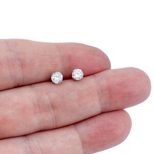 Estate Sterling Silver 925 5.0mm Cubic Zirconia Round Stud Earrings